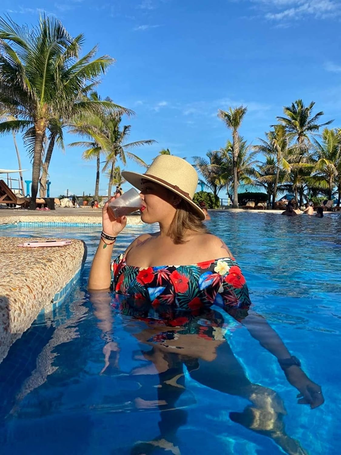Womens Mens Wide Brim Straw Panama Hat Fedora Summer Beach Sun Hat UPF Straw Hat for Women