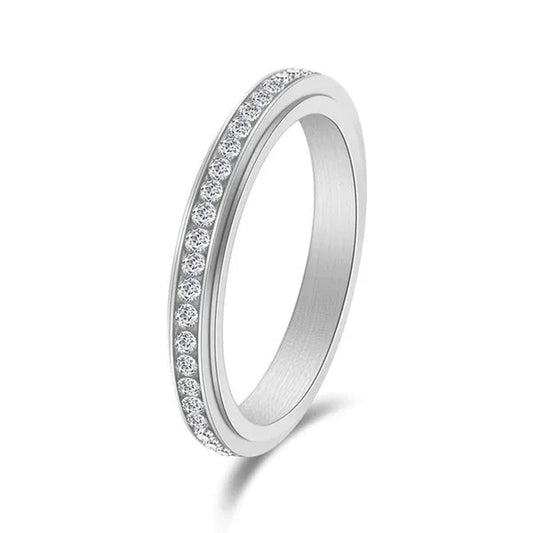 3mm Wide Titanium Steel Exquisite Thin Spinner Ring Inlay Single Row Rhinestones for Women Men Luxury Fashion Fine Stackable CZ Rings Engagement & Wedding Band Silver / Black / Gold / Multicolor / Rose Gold US Size 5-12
