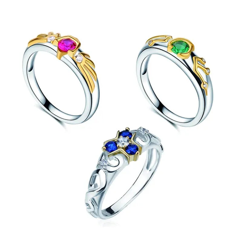 3PCS Zora‘s Sapphire Kokiri's Emerald Goron's Ruby Gold Plated Ring