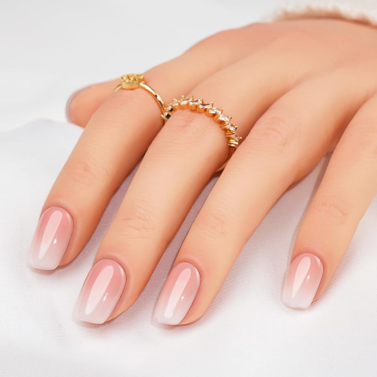 White Press on Nails Short,  Square Solid Color Fake Nails with Glue, Reusable & Natural Acrylic False Nails Stick on Nails for Women Girls Gift, Gel Nail Kit, 24pcs