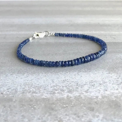 2pcs Real Blue Sapphire Bracelet | Fine Silver Bead Bracelet | Genuine Sapphire Jewelry for Women, Men | September Birthstone