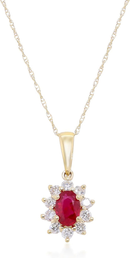 14K Yellow Gold Mozambique Genuine Ruby Pendant with Diamonds for Women,Ethically, Authentically & Organically Sourced (Oval-Cut) Shaped Ruby Hand-Crafted Jewelry for Her, Metal, Ruby