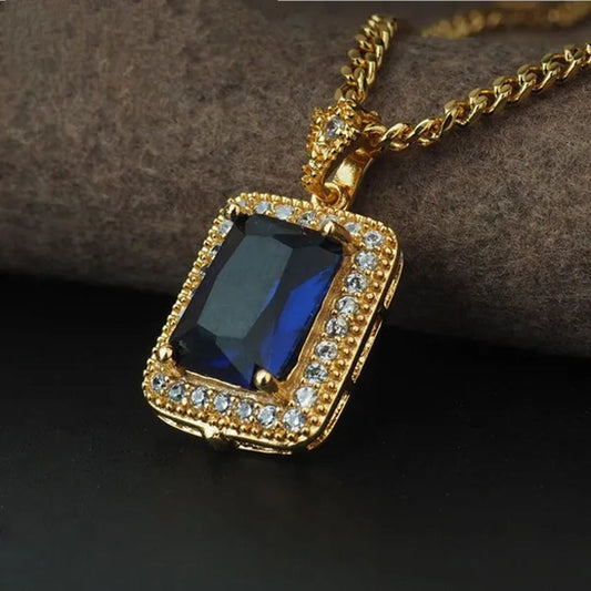 Gold Fashion Gemstone Necklace Filled Diamond Titanium Hip Hop Pendant  Necklace