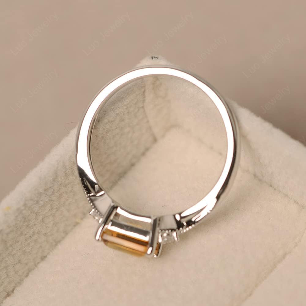 925 Sterling Silver Emerald Cut 7X5 MM Gemstone Ring East West Dainty Promise Ring for Women
