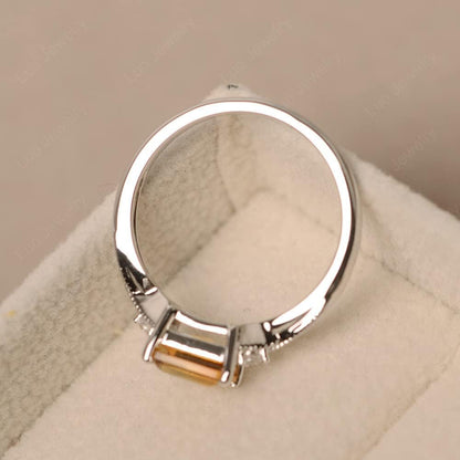 925 Sterling Silver Emerald Cut 7X5 MM Gemstone Ring East West Dainty Promise Ring for Women