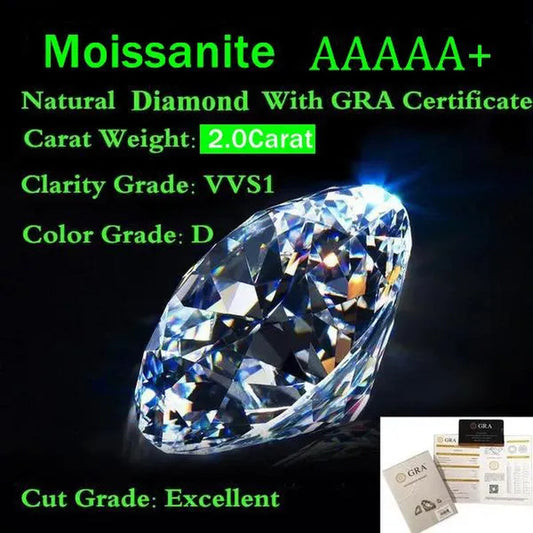 Natural 0.5/1.0/2.0Carat Moissanite D Color Round Shape VVS1 Excellent Clarity With GRA Certificate Report and Card