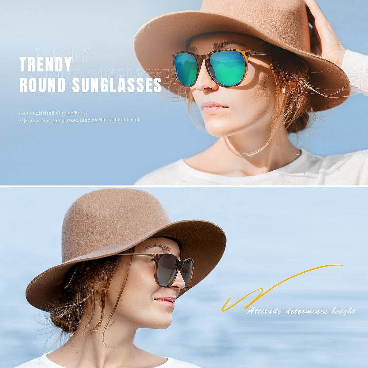 Sunglasses Womens Men Polarized UV Protection Trendy Vintage Retro Round Mirrored Lens Sunglasses For Women