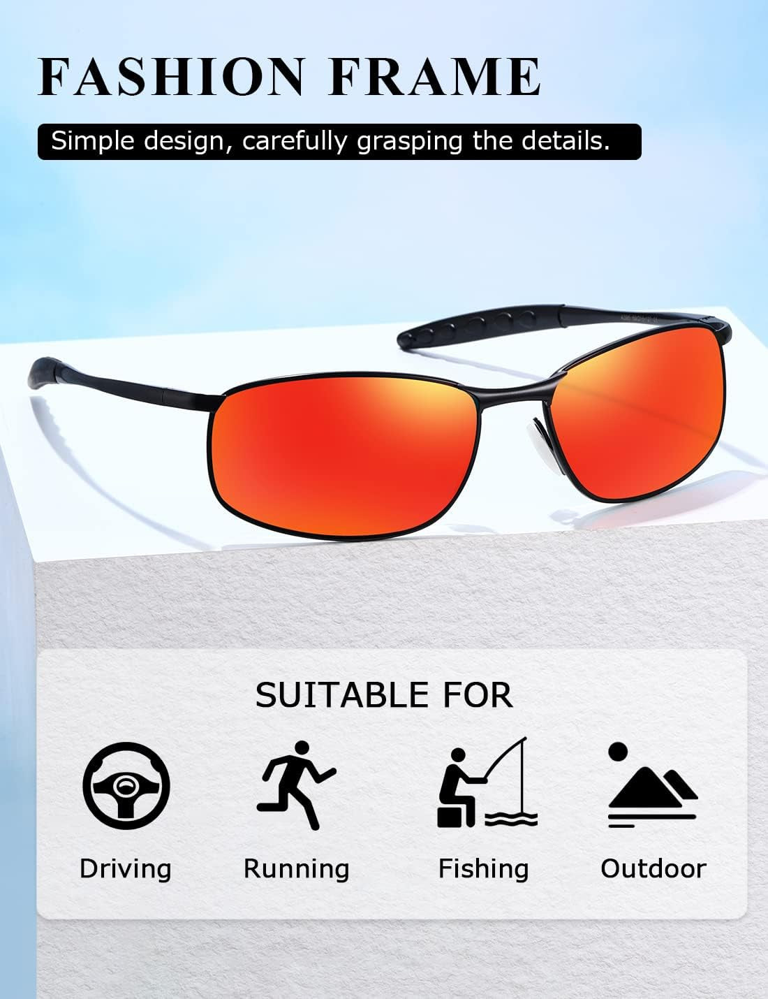 Polarized Sunglasses for Men Rectangle Metal Frame Retro Sun Glasses AE0395