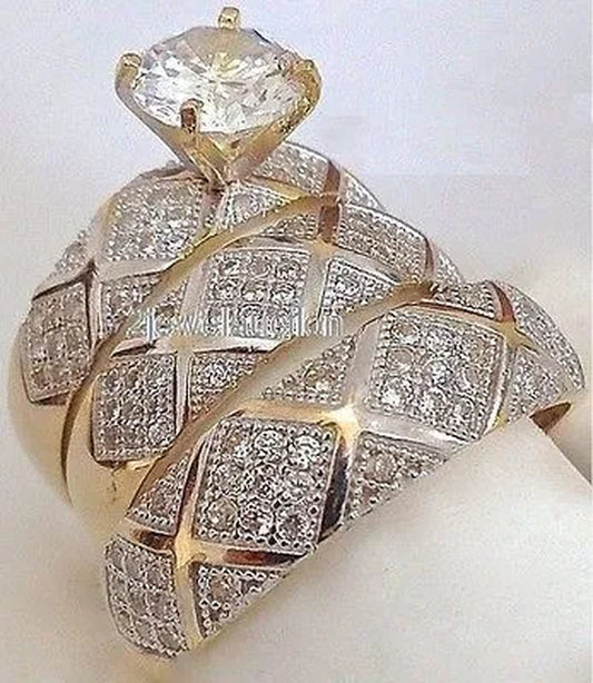 3-in-1 Womens Vintage White Sapphire Engagement Wedding Band Ring Set