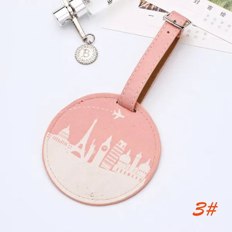 Air Plane Pattern Travel Luggage Bag Tags Handbag ID Tag Name Card Holder with Key Ring （Shape: Round）