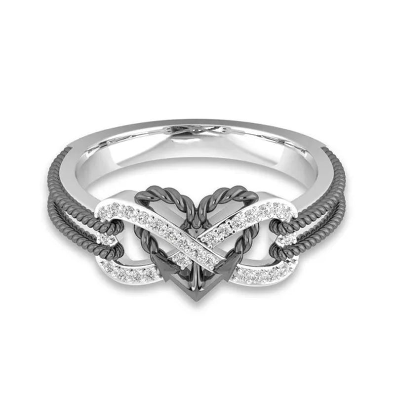 High Quality Exquisite Two Tone Plated Rose Gold / Black Filled 925 Sterling Silver Rings for Women Natural White Sapphire Diamond Ring Bride Princess Wedding Engagement Heart Ring