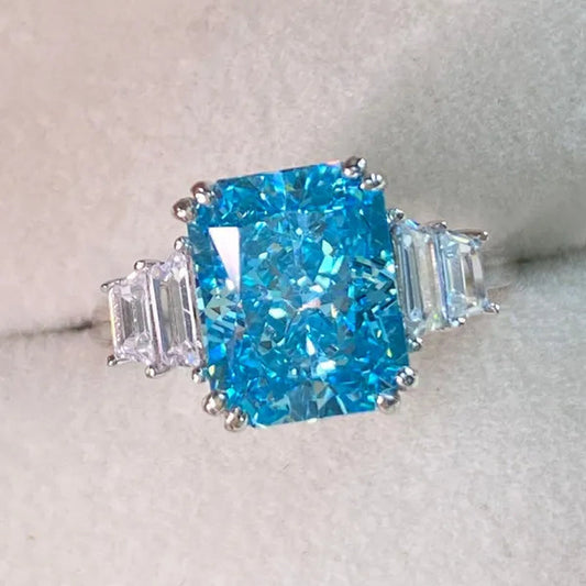 Luxury Fashion Square Blue Stone Zircon Engagement Ring Romantic Bridal Wedding Band Rings Anniversary Gift Promise Jewelry Anillo De Compromiso