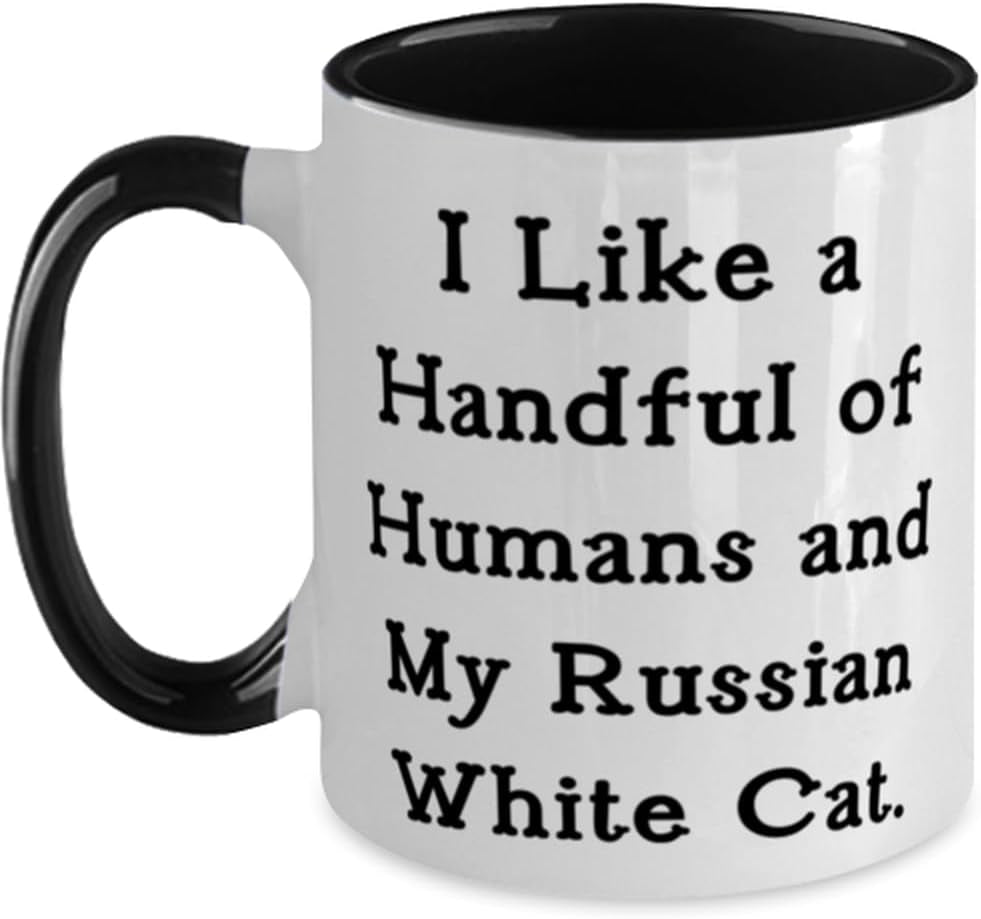 I like a Handful of Humans and My Russian White. Two Tone 11Oz Mug, Russian White Cat Present from Friends, Epic Cup for Friends, Russian Blue Cat Gifts, White Cat Russian Souvenirs, Russian White Cat