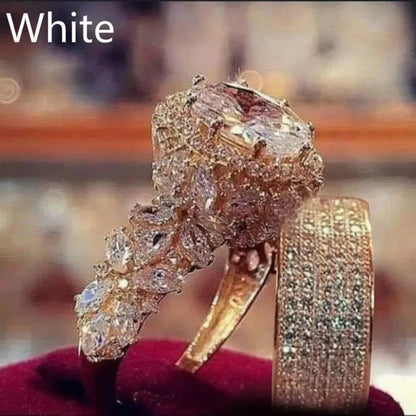 2Pcs/Set Elegant Beautiful Woman Fashion Antique Art Deco Jewelry Exquisite  Birthstone Charming  Noble Bride Engagement Wedding Luxury Jewelry Girlfriend Valentine's Day Christmas Anniversary Gift Brand Ring Jewelry Size US4-12 Bague Femme