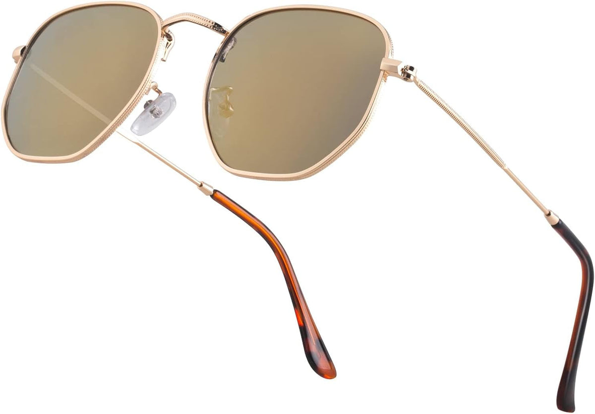 Hipster Hexagonal Polarized Sunglasses Men Women Geometric Square Small Vintage Metal Frame Retro Shade Glasses