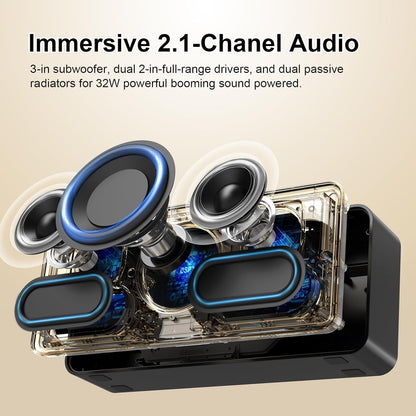 Soundbox XL Bluetooth Speaker with Subwoofer, 32W Loud Sound with Booming Bass, Dual DSP Technologies, 10H Playtime, USB-C, TWS, 2.1 Audio Channel for Home, Indoor and Office - Gold