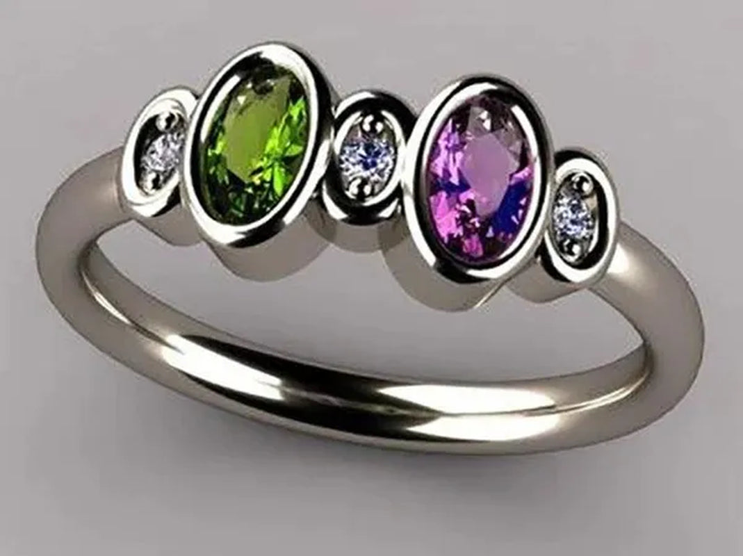 Fashion Ladies Rings Bezel Setting Oval Cut White Sapphire Emerald Amethyst Gemstone Ring Jewelry