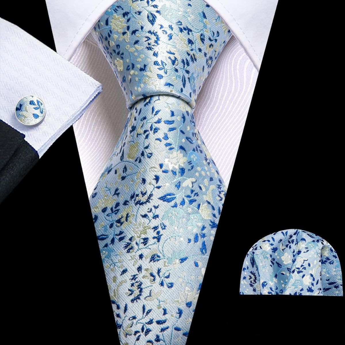 Flower Ties for Men Handkerchief Cufflinks Set Wedding Necktie Set Party