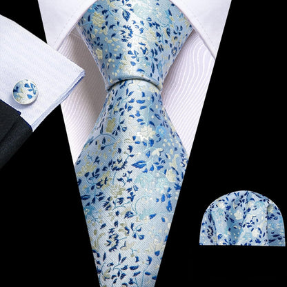 Flower Ties for Men Handkerchief Cufflinks Set Wedding Necktie Set Party