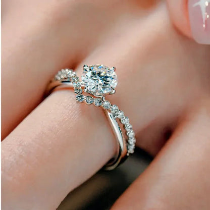 Luxury Bride Jewelry Trendy 925 Sterling Silver Criss Cross Ring White Sapphire Eternity Diamond Engagement Rings for Women Wedding Accessories Anniversary Party Gift