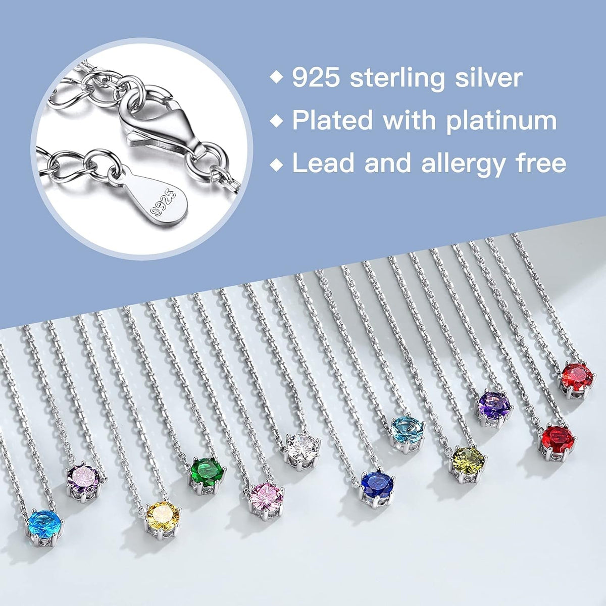 925 Sterling Silver 6 Prong Birthstone Necklace/Stud Earrings, Dainty Small Crystal Jewelry for Women (With Gift Box)