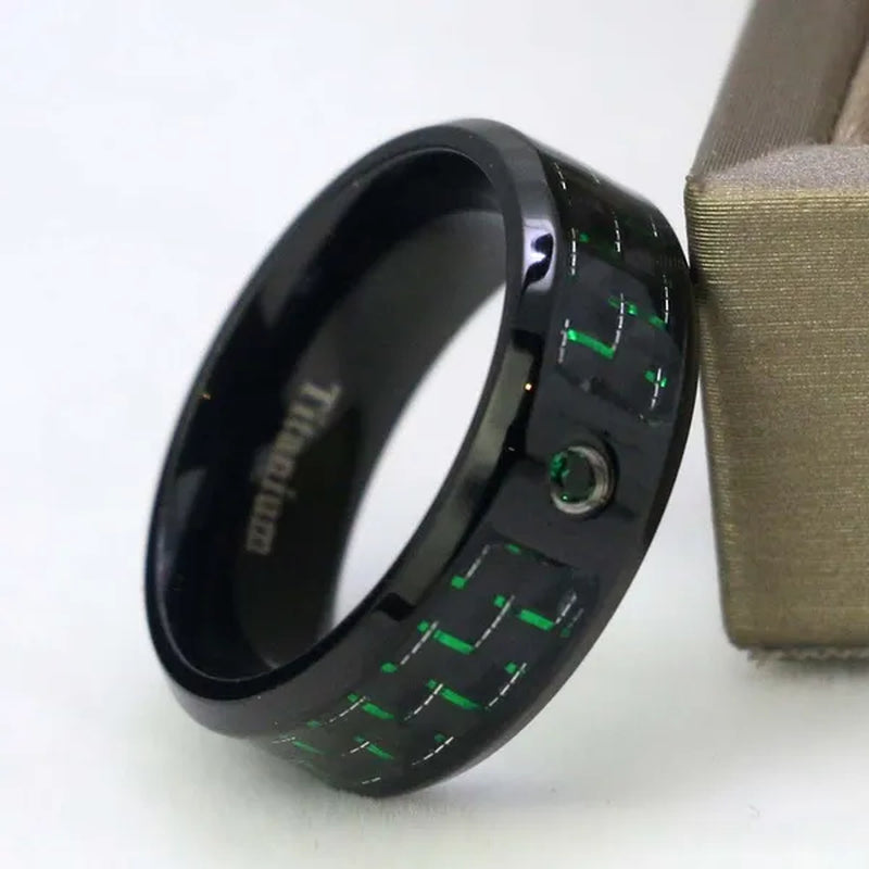 Sz6-12 Couple Rings Green Fiber Cz Titanium Steel Mens Wedding Bands Black Gold Filled Emerald Womens Wedding Ring Sets