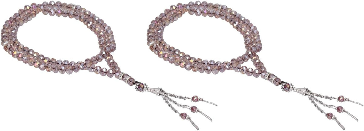 2Pcs Muslim Prayer Beads, 99 Beads Mihrab Separators Count Exquisite Design Tasbih Prayer Beads for Hand Bag, Tamarind Wood Tasbih Prayer Beads Islamic Prayer Beads(Silver Gray)