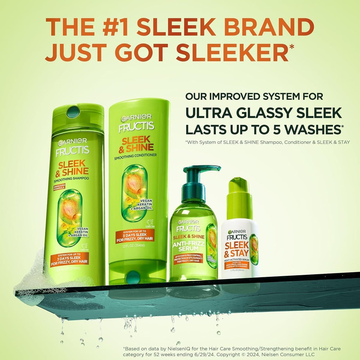 Fructis Sleek & Shine Anti-Frizz Serum for Frizzy, Dry Hair, Argan Oil, 5.1 Fl Oz, 2 Count (Packaging May Vary)