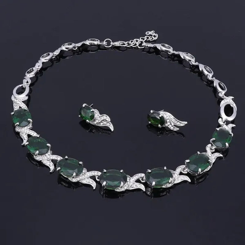 Fashion Women Zircon Rhinestone Necklace Earring Silver Plated Wedding Party Dress Jewelry Sets