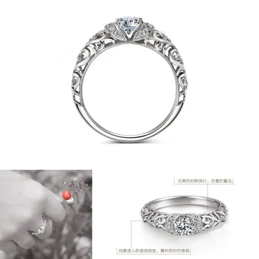 925 Sterling Silver Classical Baroque Pattern Carved White Sapphire Bride Wedding Engagement Ring Jewelry Size 4 5 6 7 8 9 10 11 12 13