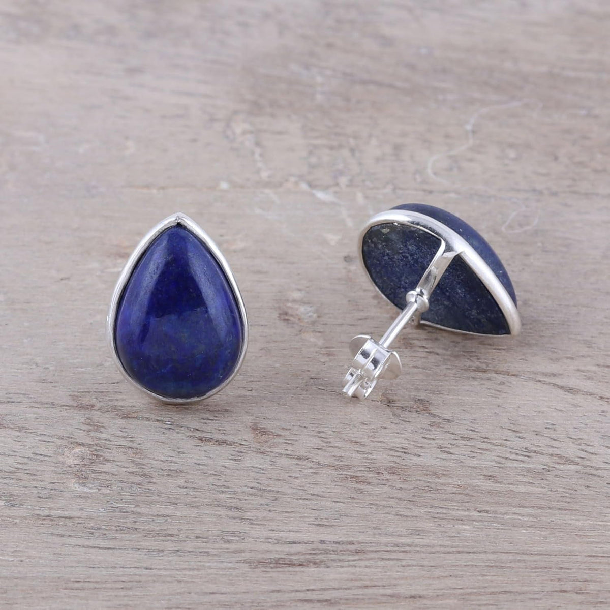 Artisan Handmade Jewelry Teardrop Earrings | Lapis Lazuli Button Earrings | .925 Sterling Silver Teardrop Earrings from India | Crafted by Hand Birthstone Gemstone Earrings 'Mystic Tears'