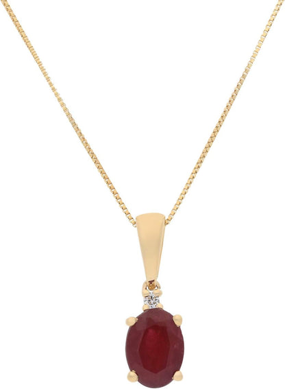 14K Yellow Gold Mexican Natural Fire Oval Cut Opal & Natural Diamond (I1,I2) Pendant for Women