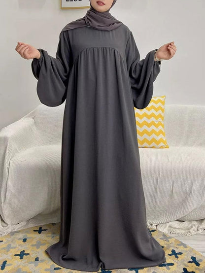 Women Muslim Dress Ramadan Prayer Garment Abaya Dubai Islam Eid Crepe Balloon Sleeve African Turkey Robe without Hijab