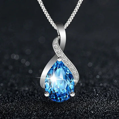 Natural Drop Shape Blue Topaz Pendant 925 Sterling Silver Necklace Female Jewelry Simple Clavicle Chain Girlfriend Birthday Gift