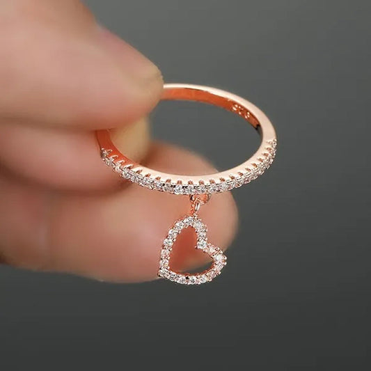 Noval Pendant Ring 18K Rose Gold Rare Diamond Love Heart Adorn Bridal Jewelry Family Memorial Gift