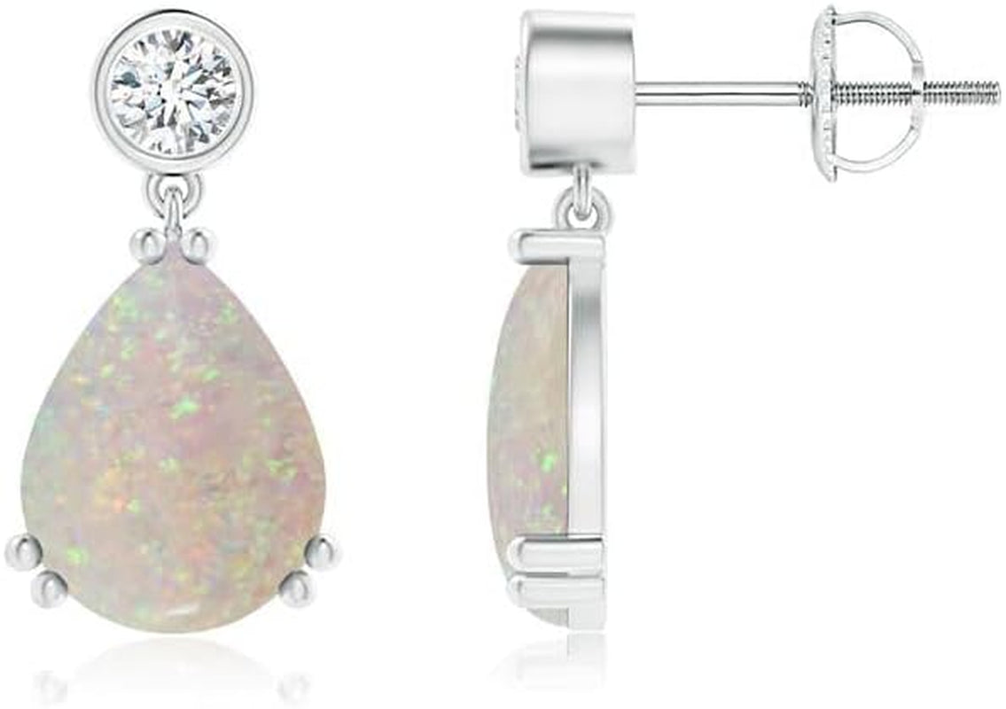 Natural Opal Drop Earrings for Women Girls in Sterling Silver/14K Solid Gold/Platinum | October Birthstone Jewelry Gift for Her | Birthday | Wedding | Anniversary