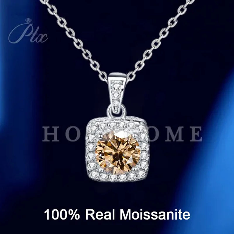 HOLYCOME 100% Real Moissanite Flower Necklace 14K Gold Plated Sterling Silver Necklace for Women VVS Diamond Square Necklace Pendant Jewelry