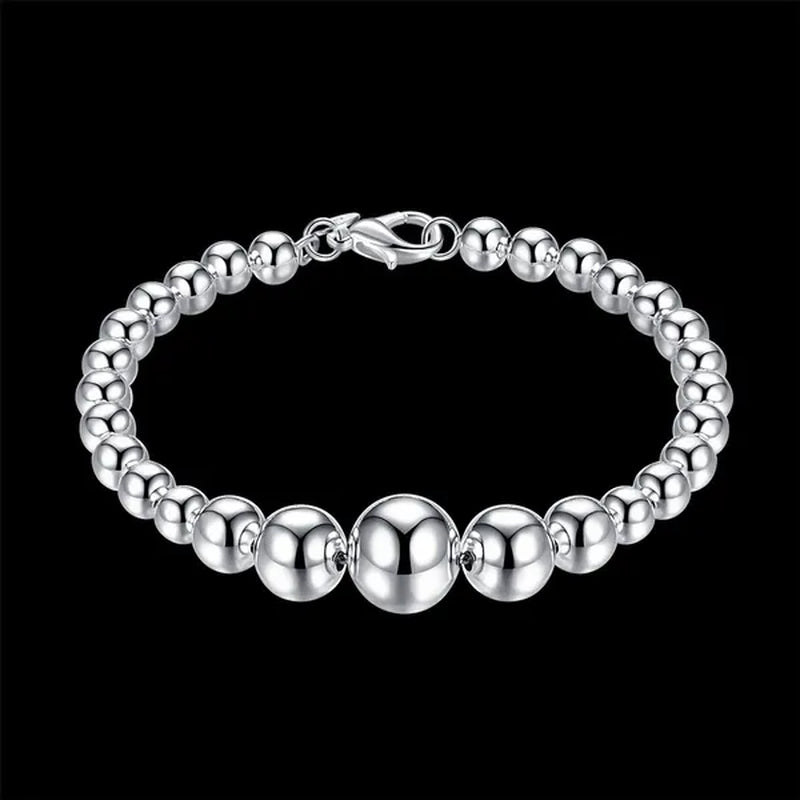 High Quality 925 Sterling Silver Fashion Elegant Smooth Bead Round Necklace Bracelet Jewelry Sets Fine Jewelry