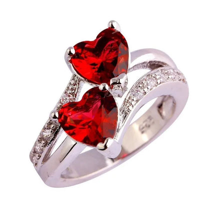 Exquisite 925 Sterling Silver Double Love Heart Rings Natural Sapphire Gemstones Crystal Diamond Wedding Engagement Ring Jewelry Accessories
