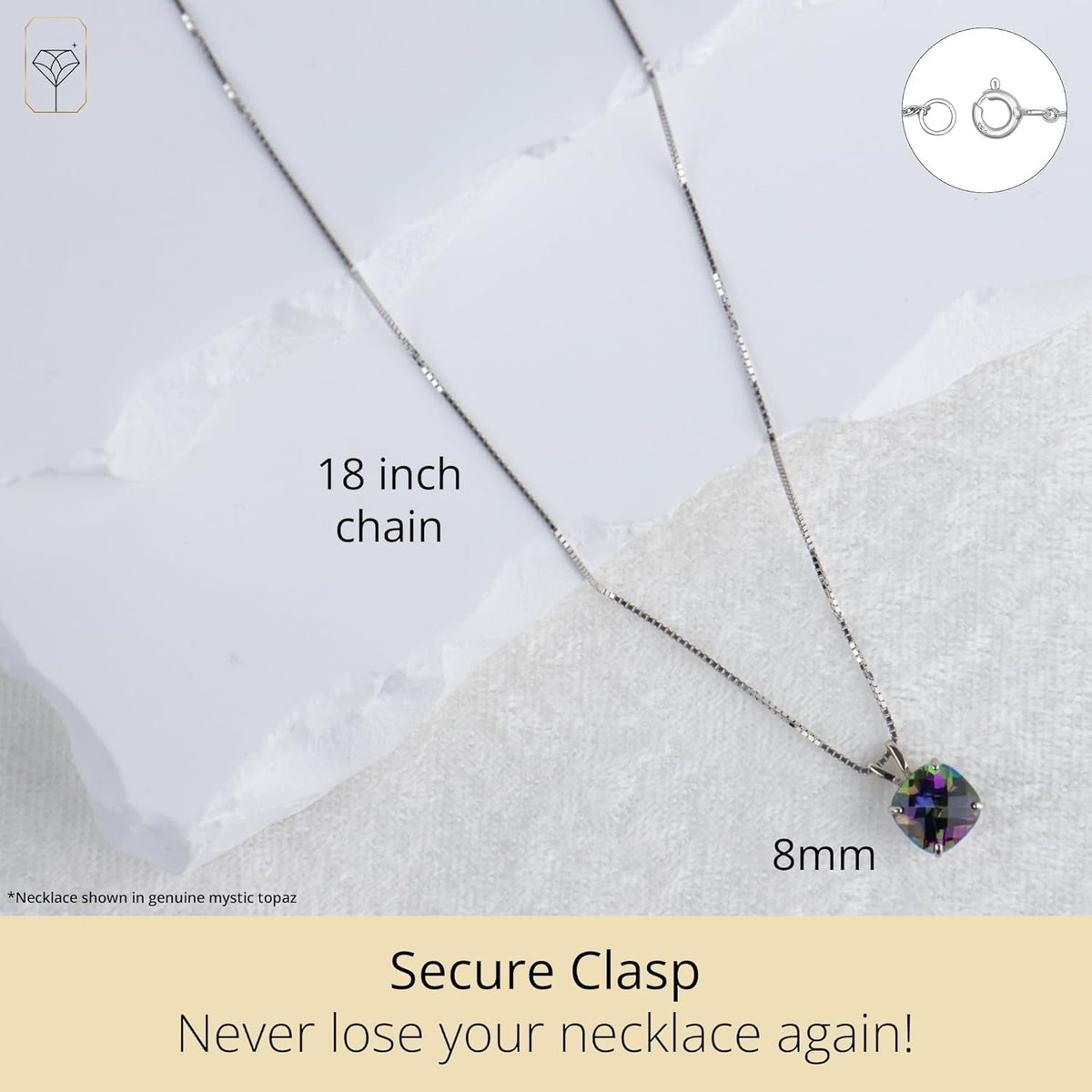 925 Sterling Silver 8Mm Cushion Cut Birthstone Solitaire Pendant Necklace for Women with Box Chain