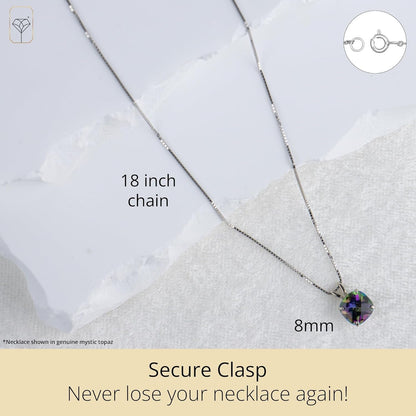 925 Sterling Silver 8Mm Cushion Cut Birthstone Solitaire Pendant Necklace for Women with Box Chain