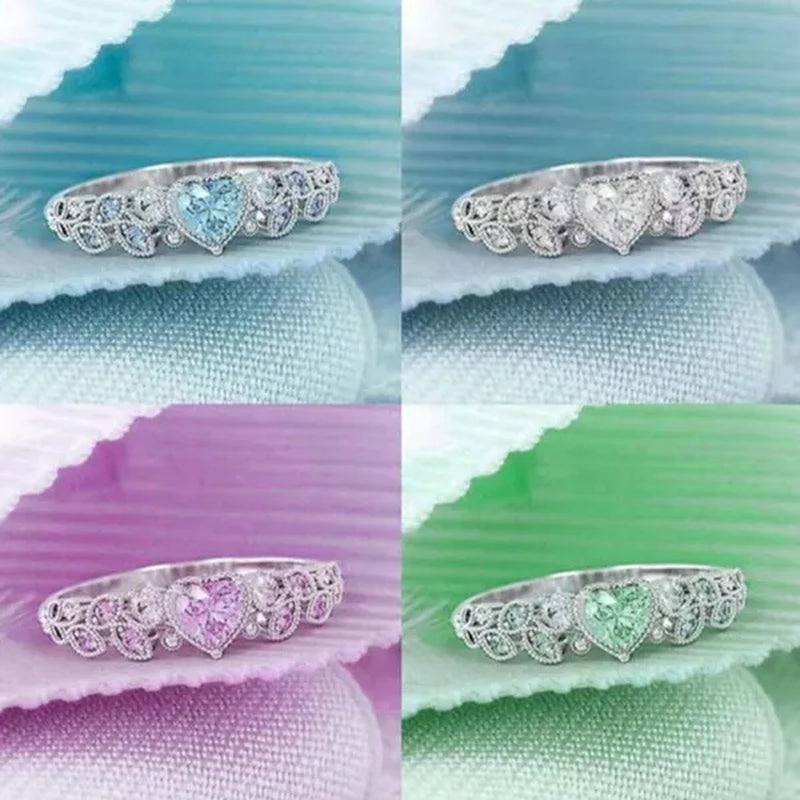 Exquisite Heart Shape White Sapphire Silver Plated Lab Diamond Ring for Women Romantic Wedding Eternity Jewelry Lover Birthday Gift