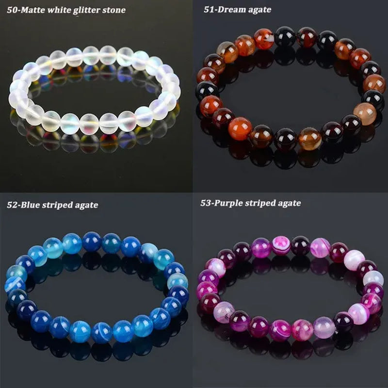 113 Style 8mm Beads Bracelet Men and Women Diy Stone Beads Bracelet Round Turquoise Agate Crystal Chalcedony Opal Beaded Bracelet Wholesale