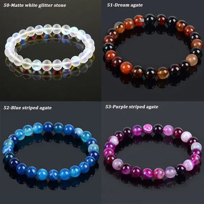 113 Style 8mm Beads Bracelet Men and Women Diy Stone Beads Bracelet Round Turquoise Agate Crystal Chalcedony Opal Beaded Bracelet Wholesale
