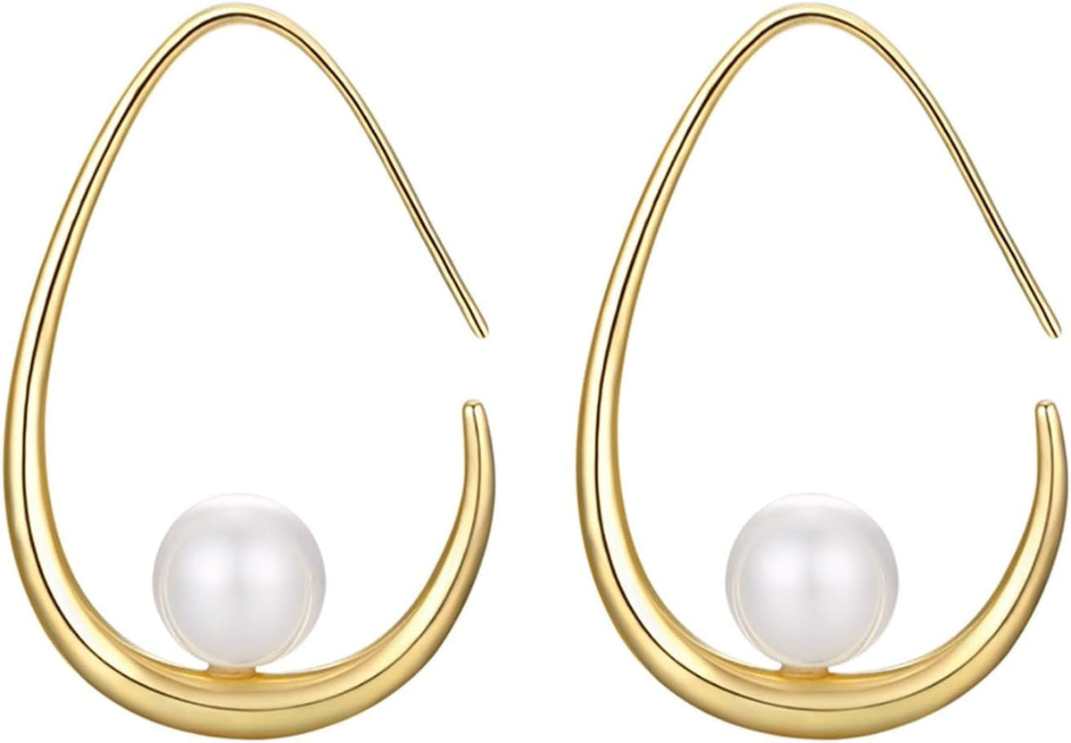 14K Gold Plated Lightweight Pearl Earrings,Trendy Jewelry,Teardrop Hoop Earrings for Women,Pearl Drop Earrings,Elegant Jewelry for Gifts