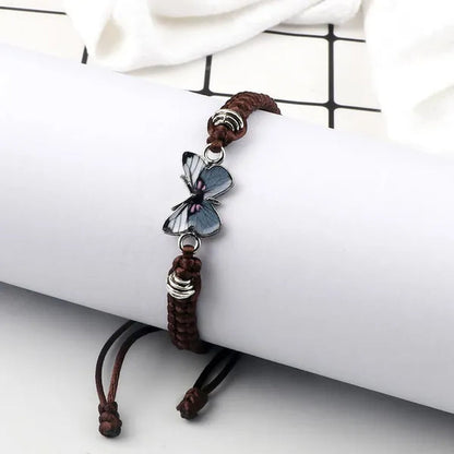 2022 Hot Adjustable Braided String Bracelet For Women Grey Butterfly Pendant Handmade Charm Bangles Fashion Girl Jewelry