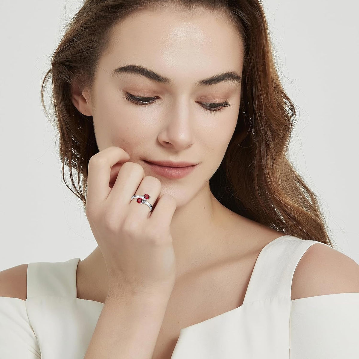Adjustable Women Heart Ring 925 Sterling Silver Birthstone Rings for Women Promise Ring for Her Simulated Gemstone Statement Stackable Band Width 2Mm Open Size 5~9