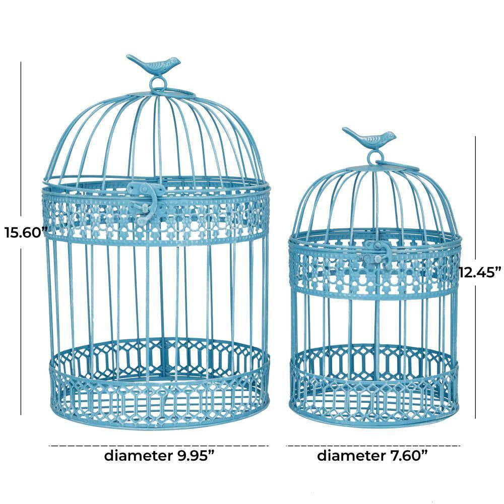 Blue Metal Birdcage with Latch Lock Closure and Hanging Hook (2- Pack)