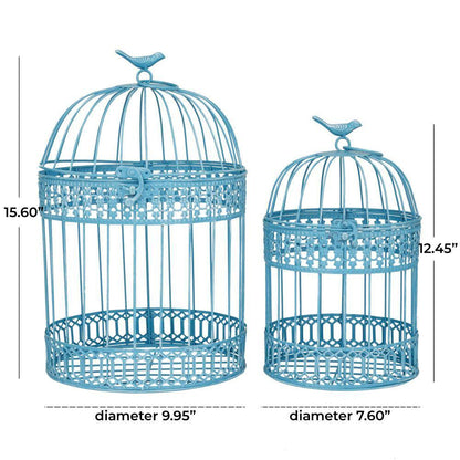 Blue Metal Birdcage with Latch Lock Closure and Hanging Hook (2- Pack)