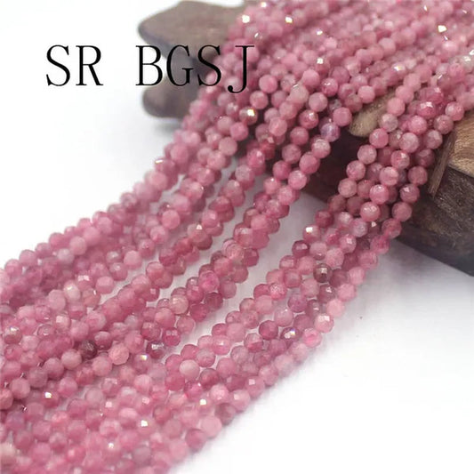 3mm Faceted Natural Round Pink Tourmaline Natural Gemstone Jewelry DIY Bail Spacer  Beads Strand 15"